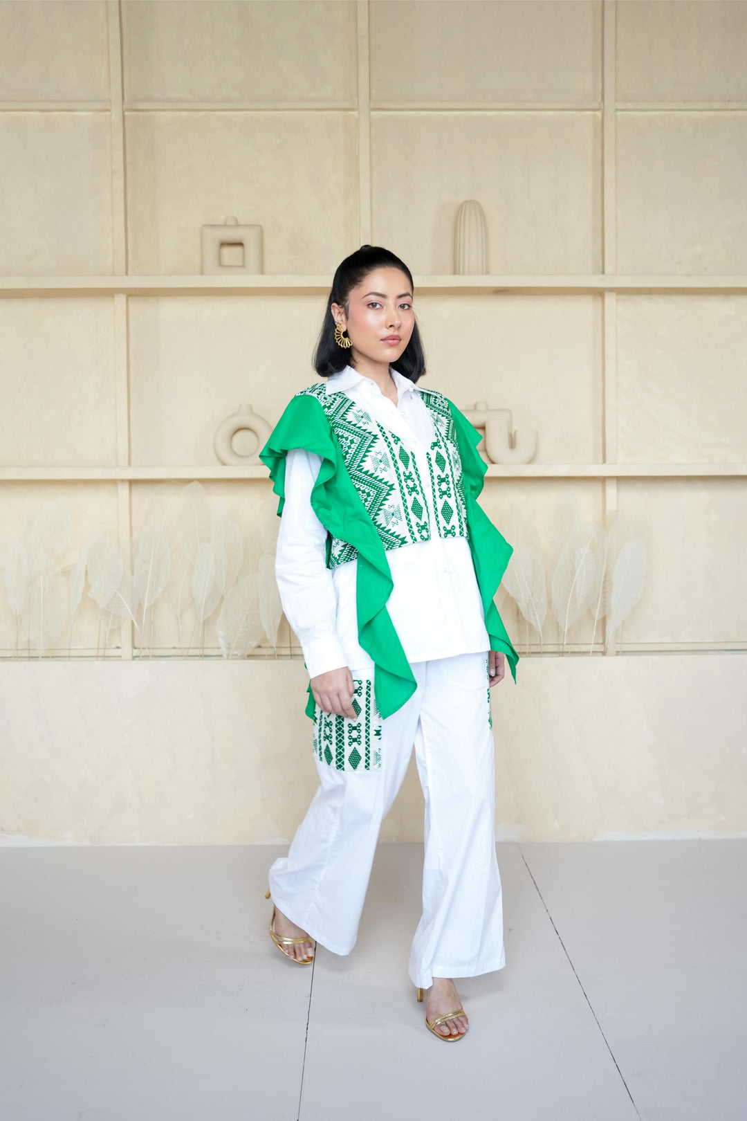 Green Frilled Shirt Jacket Coord Set