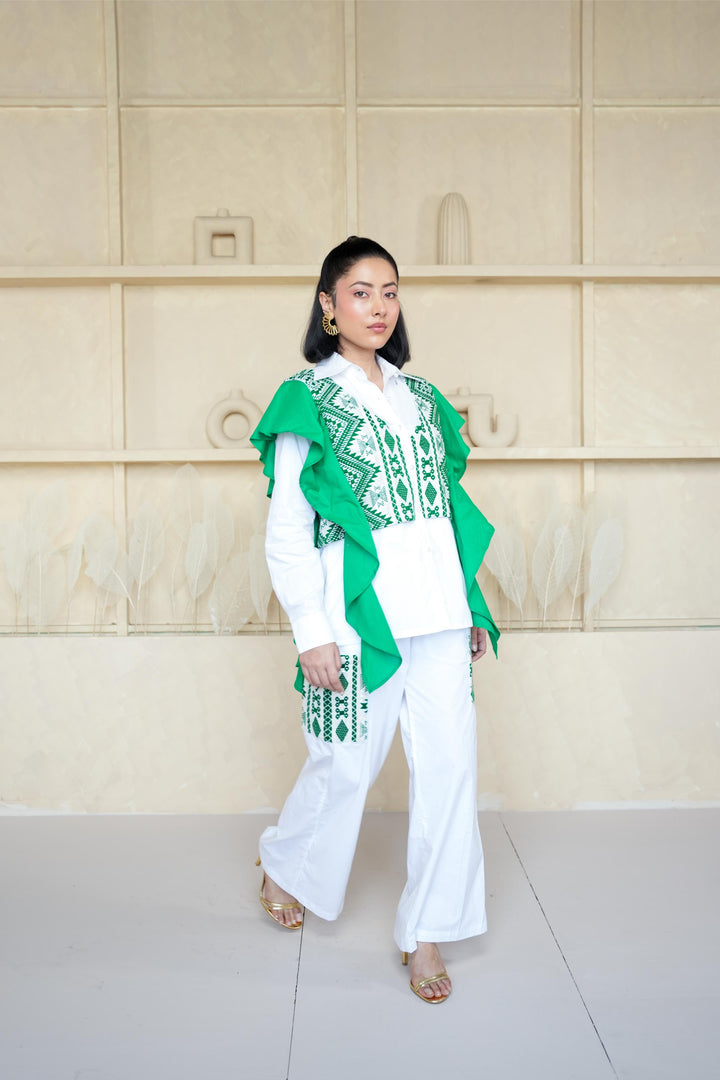 Green Frilled Shirt Jacket Coord Set