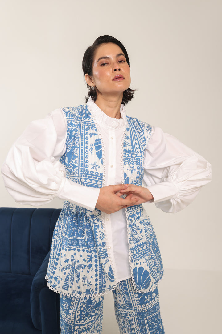 Indigo Ruffle With Shorts