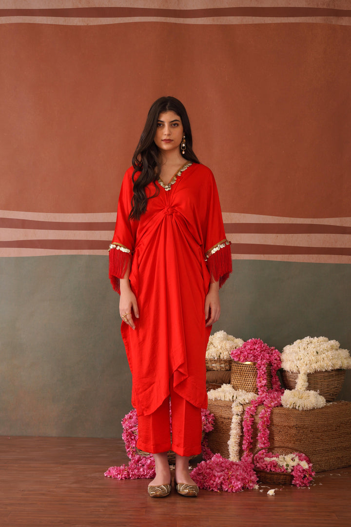 SELF DRAPED KAFTAAN - Red