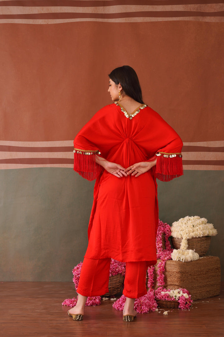 SELF DRAPED KAFTAAN - Red