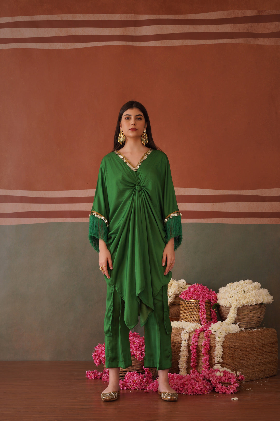 SELF DRAPED KAFTAAN- Green