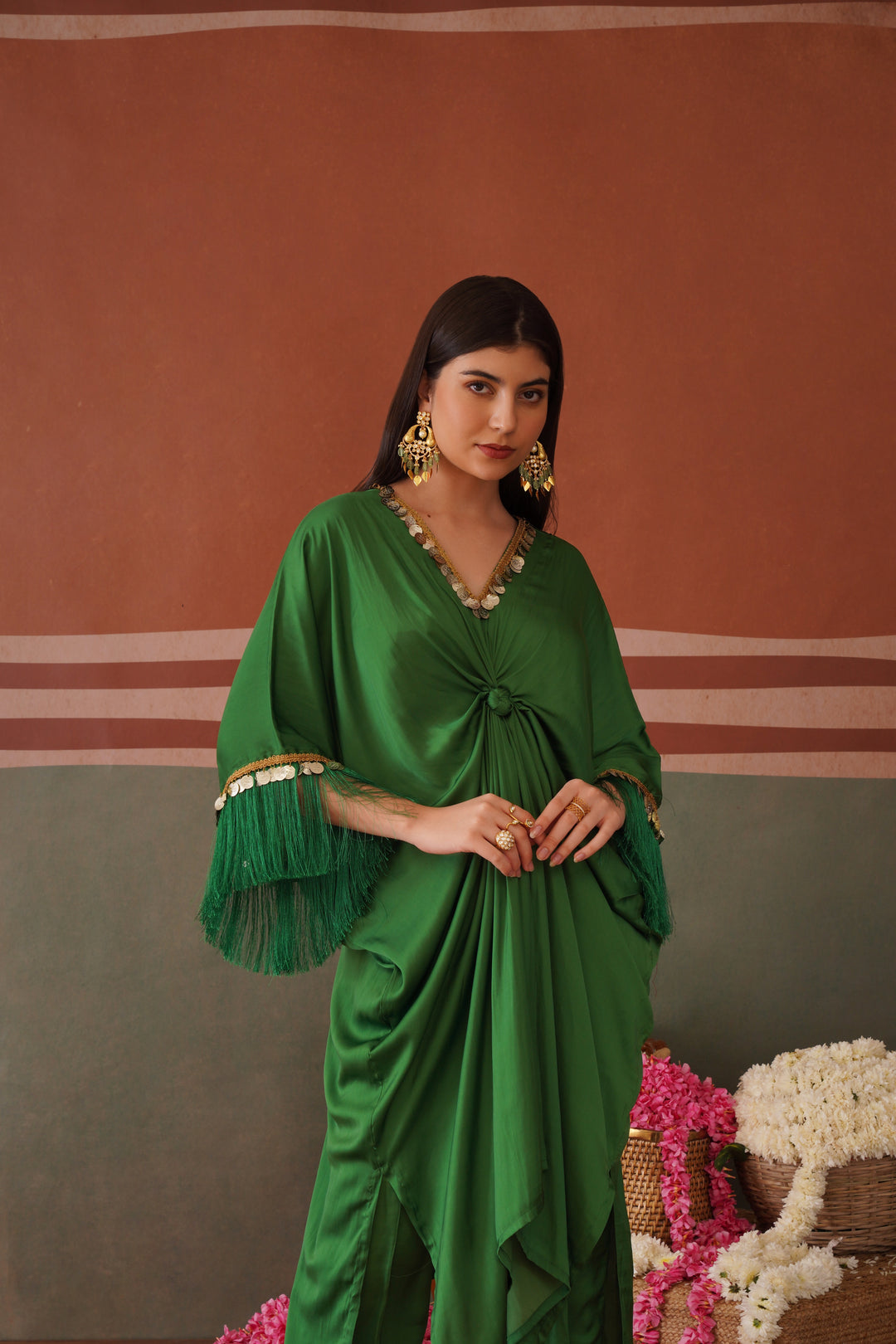 SELF DRAPED KAFTAAN- Green